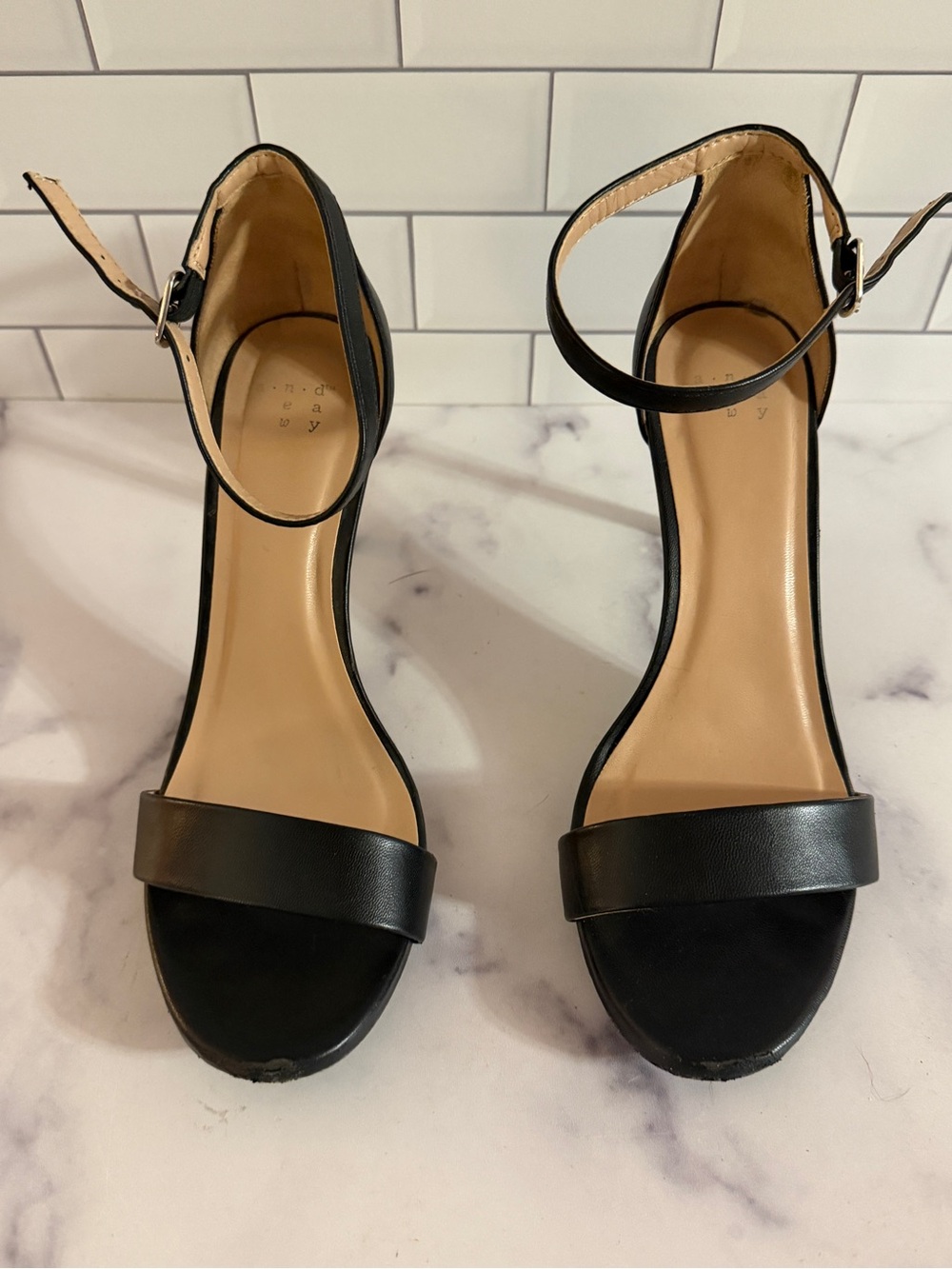 A New Day Black Ankle Strap Stiletto Heels Womens Size 8 Open Toe